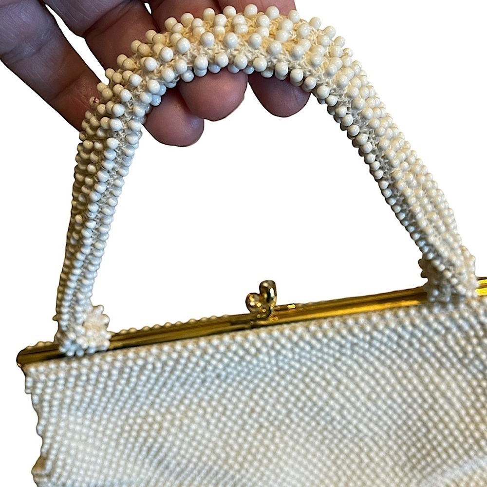 Vintage Off White Beaded Top Handle Bag - Picture 3 of 8